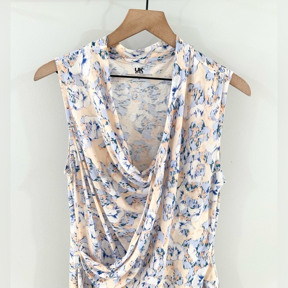 French Connection Blue & Orange Floral Wrap Front Knit Dress Size Medium - Picture 3 of 6